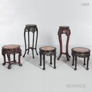 Five Carved Marble-top Stands