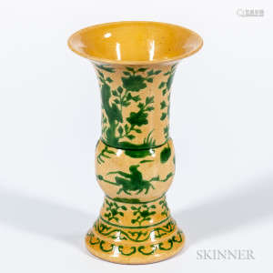 Yellow/Green-glazed 'Gu' Vase