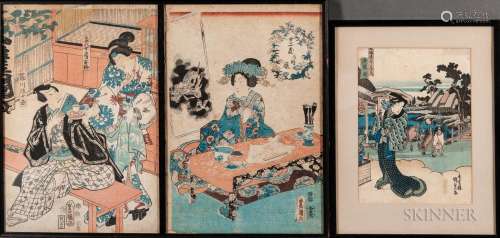 Five Woodblock Prints in Three Frames