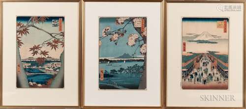 Utagawa Hiroshige (1797-1858), Three Woodblock Prints