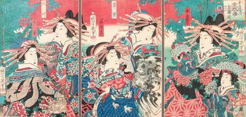 Utagawa Yoshiiku (1833-1904), Triptych Woodblock Print