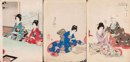 Toyohara Chikanobu (1838-1912), Three Woodblock Prints