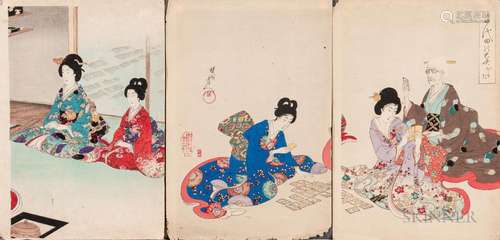 Toyohara Chikanobu (1838-1912), Three Woodblock Prints