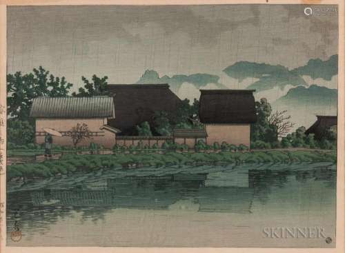 Kawase Hasui (1883-1957), Rain at Yasuniwa, Nagano