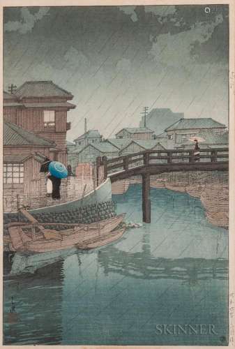 Kawase Hasui (1883-1957), Rain at Shinagawa