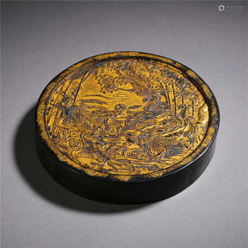CHINESE GOLD PAINTED ROUND INK CASE