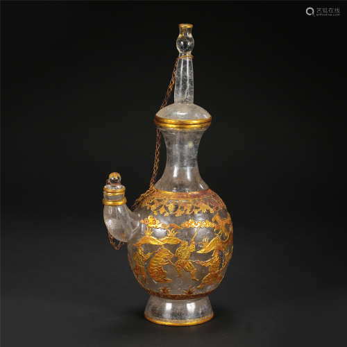CHINESE SILVER GOLD MOUNTED ROCK CRYSTAL LIDDED KETTLE