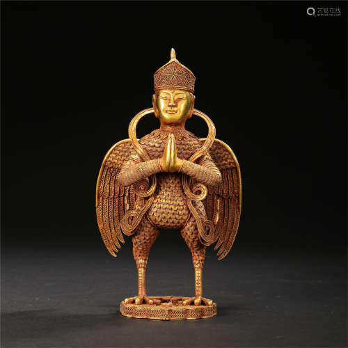 CHINESE PURE GOLD STANDING BUDDHIST GUARDIAN