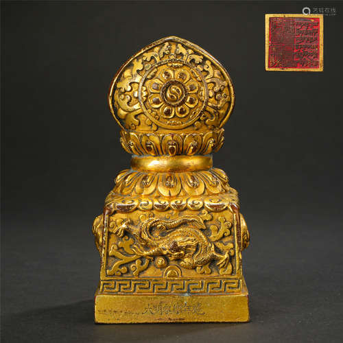 TIBETAN GILT BRONZE OFFICIAL SEAL