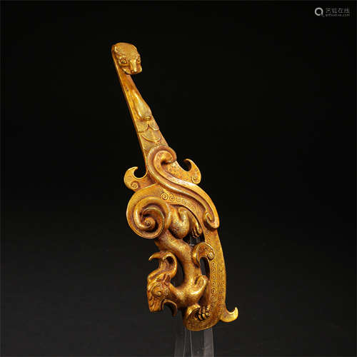 CHINESE GILT BRONZE DEER BELT HOOK