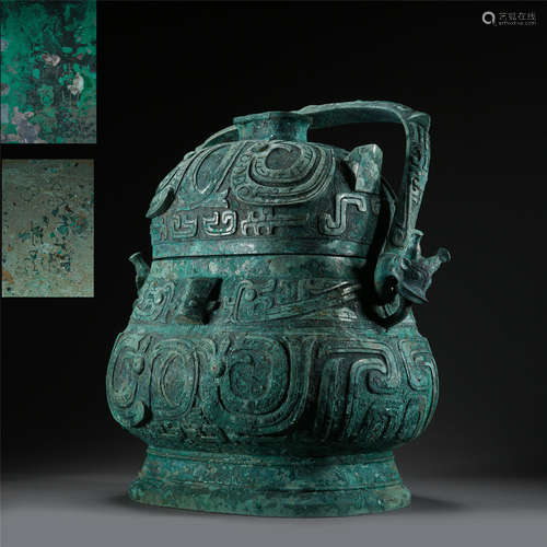 CHINESE ANCIENT BRONZE LONG HANDLE ZUN VESSEL