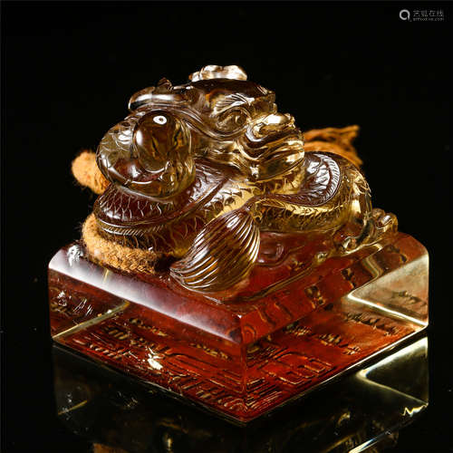 CHINESE YELLOW ROCK CRYSTAL DRAGON OFFICIAL SEAL