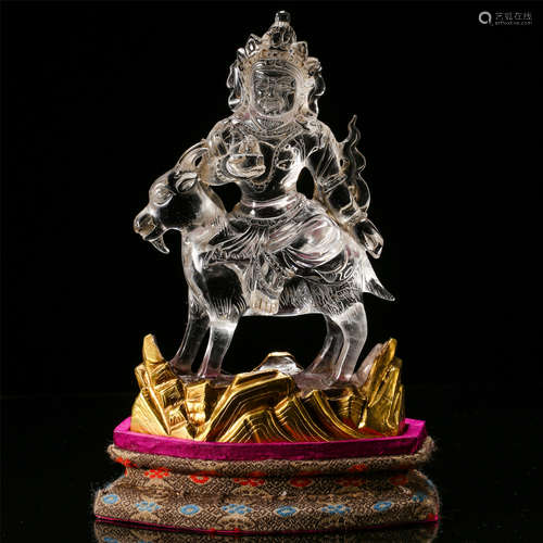 CHINESE GOLD MOUNTED ROCK CRYSTAL STANDING WARRIOR ON RAM TABLE ITEM