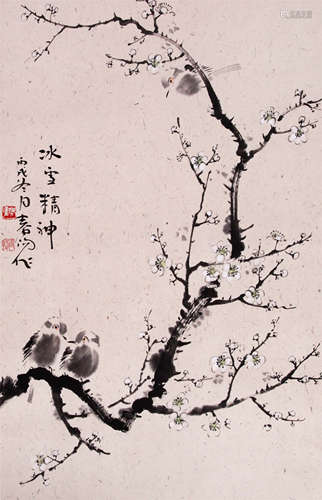 CHINESE SCROLL PAINTING OF BIRD AND FLOWER