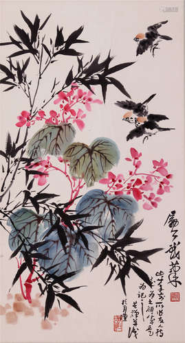 CHINESE SCROLL PAINTING OF BIRD AND FLOWER