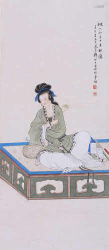 CHINESE SCROLL PAINTING OF SEATED BEAUTY