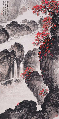 CHINESE SCROLL PAINTING OF WATERFALL WITH PUBLICATION