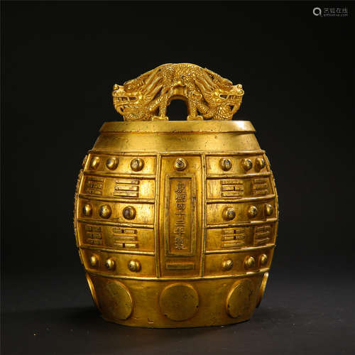 CHINESE GILT BRONZE DRAGON KNOT ROYAL RITAL BELL