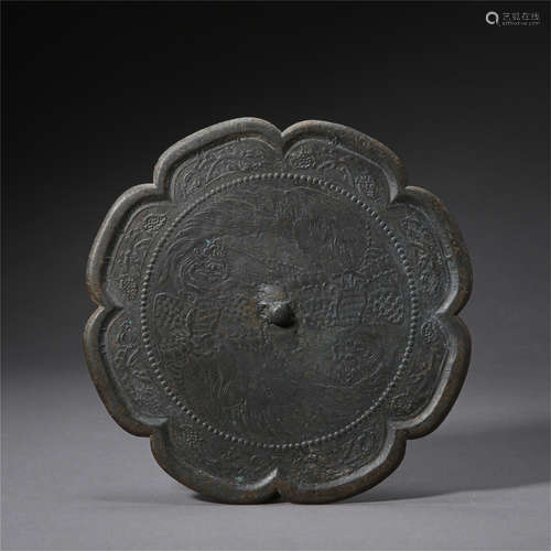 CHINESE BRONZE PHOENIX FLOWER SHAPED MIRROR