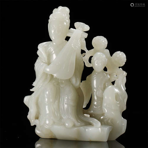 CHINESE GREY JADE BEAUTY AND BOY TABLE ITEM