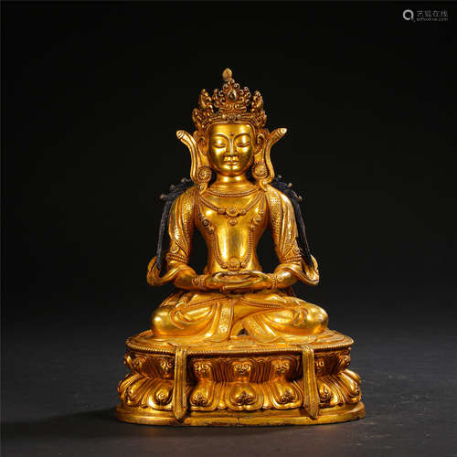 CHINESE GILT BRONZE SEATED BUDDHA