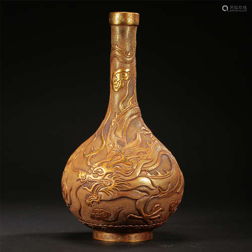 CHINESE GILT BRONZE DRAGON TIANQIU VASE