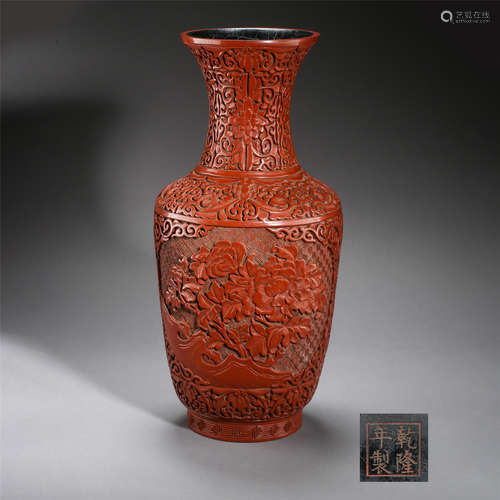 CHINESE CINNABAR FLOWER VASE