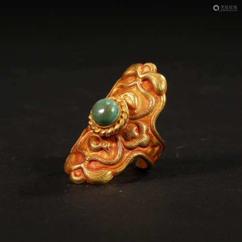 CHINESE TURQUOISE INLAID  GOLD RING LIAO DYNASTY