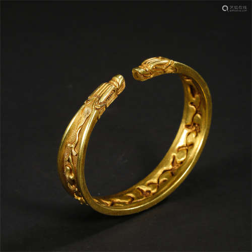 CHINESE BOY AND FLOWER PURE GOLD BANGLE