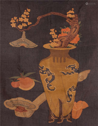 CHINESE EMBROIDERY KESI FLOWER IN VASE TAPESTRY