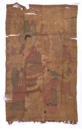 CHINESE TAPESTRY OF PAINTED SEATED BUDDHA