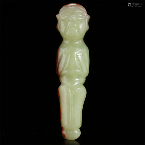 CHINESE CELADON JADE STANDING FIGURE