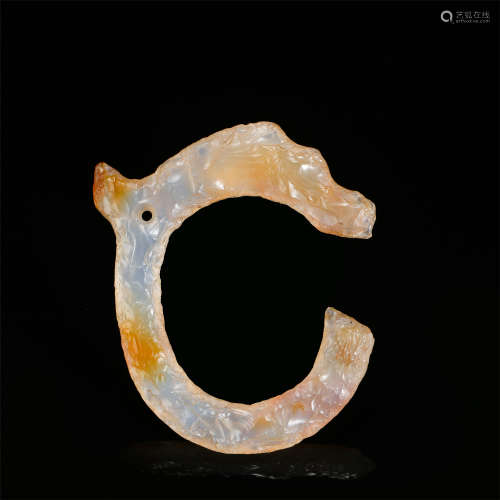 CHINESE ANCIENT AGATE CIRCLE DRAGON PENDANT