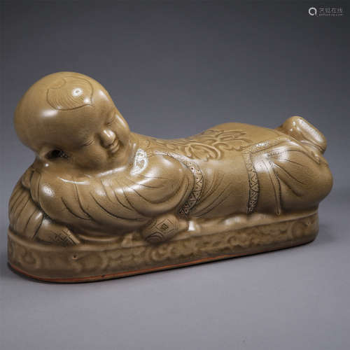 CHINESE PORCELAIN YAO WARE BROWN GLAZE BOY PILLOW