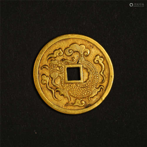 CHINESE PURE GOLD FISH DRAGON COIN