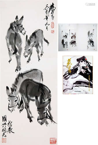 CHINESE SCROLL PAINTING OF DONKEY WITH PUBLICATION