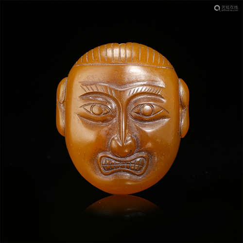 CHINESE YELLOW AGATE MAN MASK