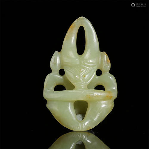 CHINESE CELADON JADE SEATED FIGURE