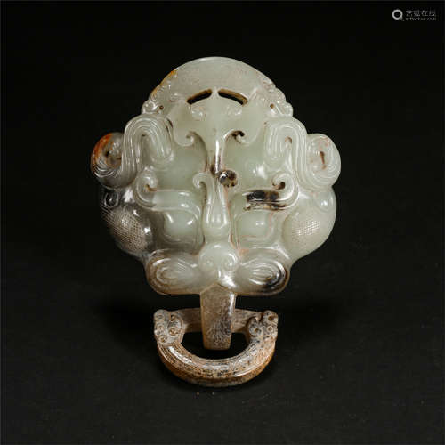 CHINESE GREY JADE BEAST DOOR KNOCKER