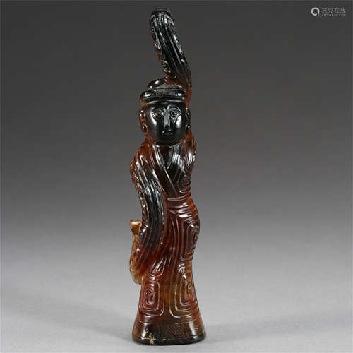 CHINESE ANCIENT JADE STANDING BEAUTY