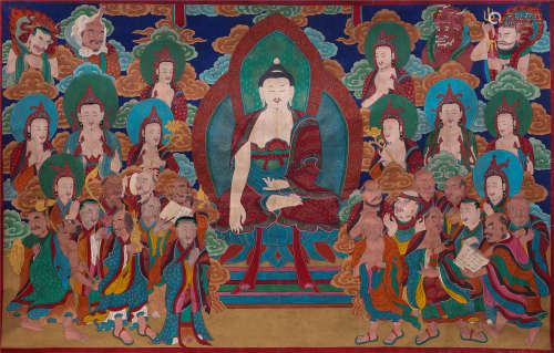 TIBETAN THANGKA OF BUDDHA GATHERING