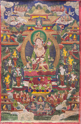 TIBETAN THANGKA OF SEATED TARA