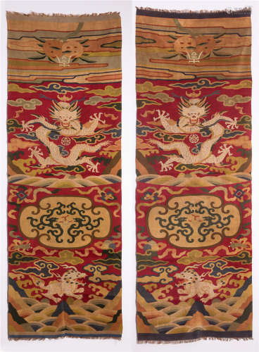PAIR OF CHINESE EMBROIDERY KESI BEAST TAPESTRY