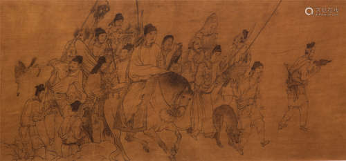 CHINESE SILK TAPESTRY PAINTING OF MEN PRIDE