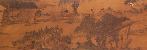 CHINESE SILK TAPESTRY PAINTING OF GARDEN VIEWS