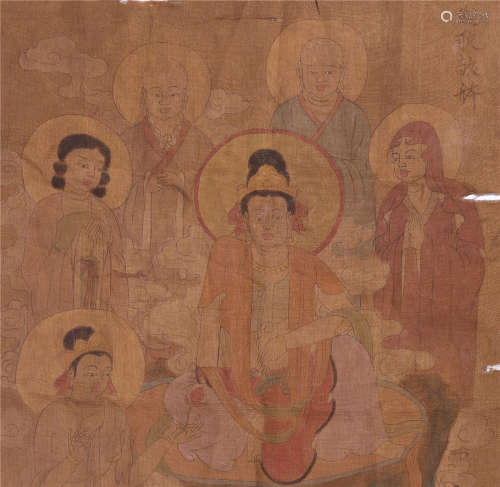 CHINESE SILK TAPESTRY PAINTING OF BUDDHA