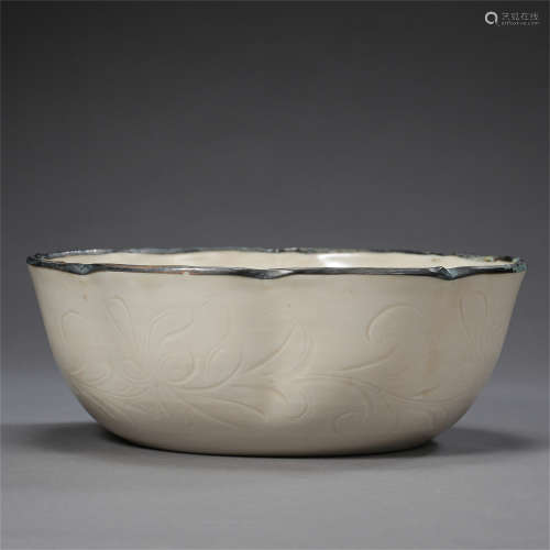 CHINESE PORCELAIN DING WARE WHITE GLAZE SILVER MOUNTED BOWL