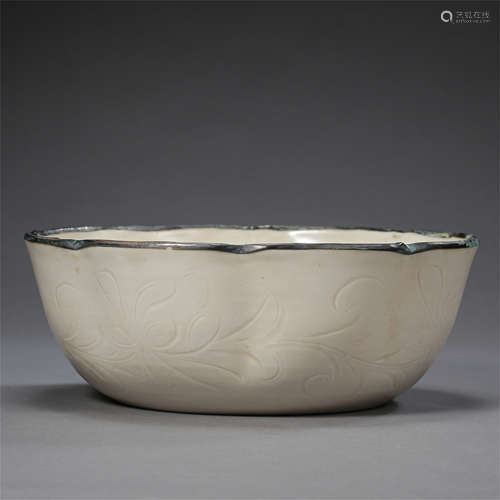 CHINESE PORCELAIN DING WARE WHITE GLAZE SILVER MOUNTED BOWL