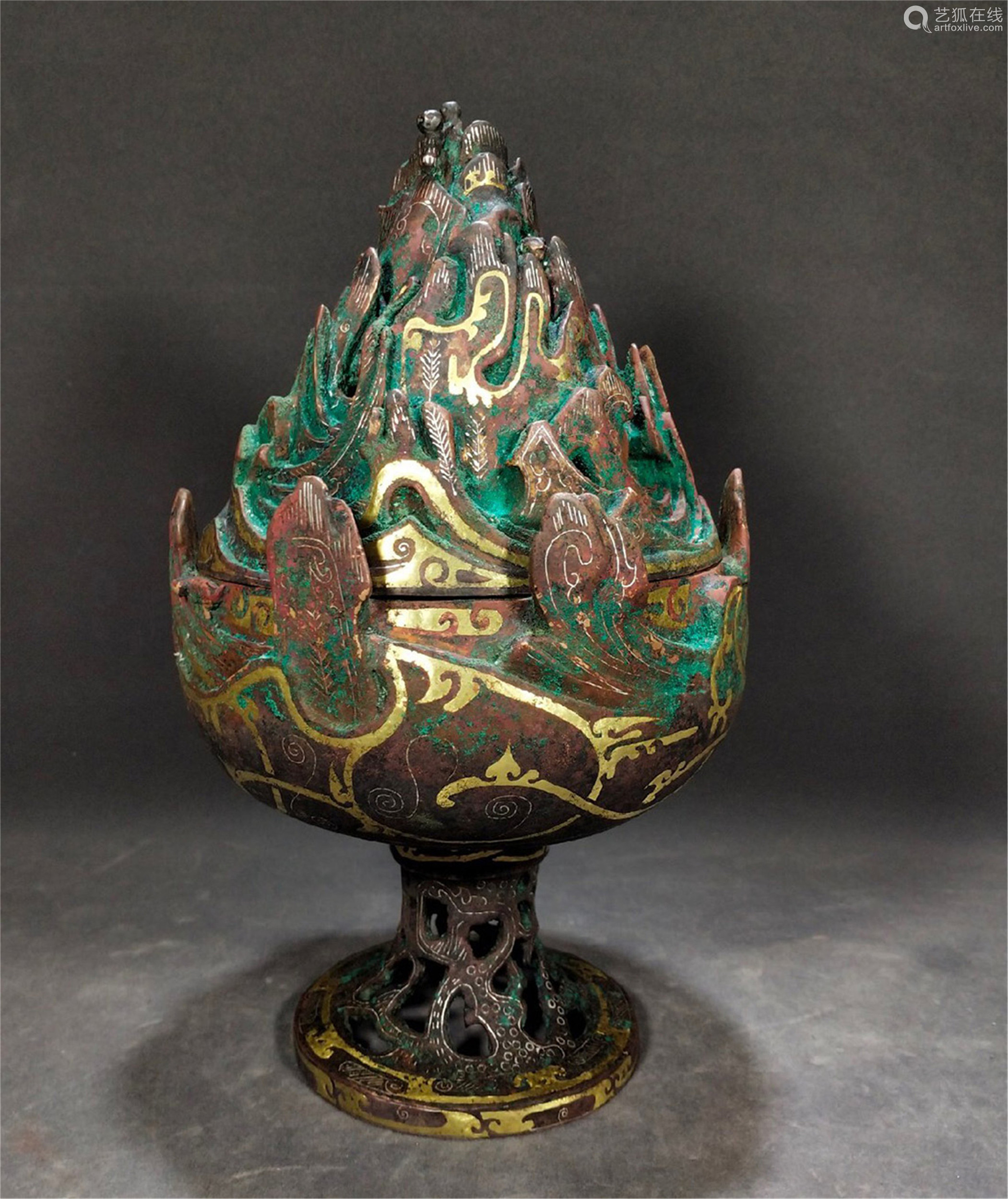 CHINESE GOLD INLAID BRONZE BOSHAN CENSER－【Deal Price Picture】