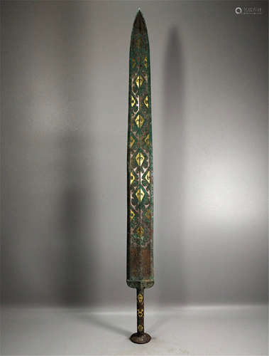 CHINESE GOLD INLAID BRONZE SWORD